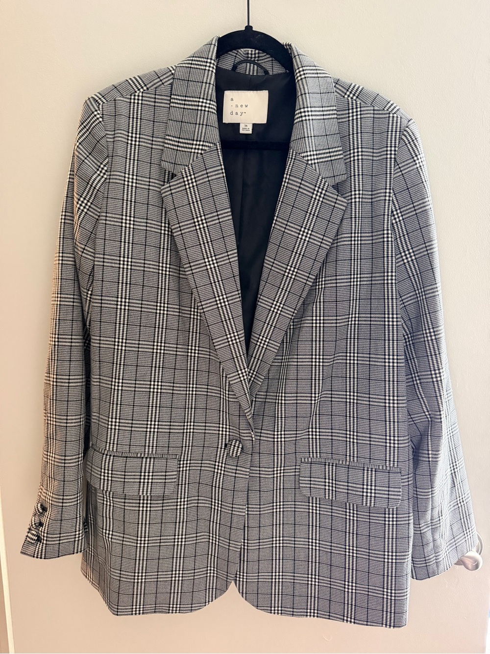 a new day Black and Gray Glen Plaid Single-Button Blazer